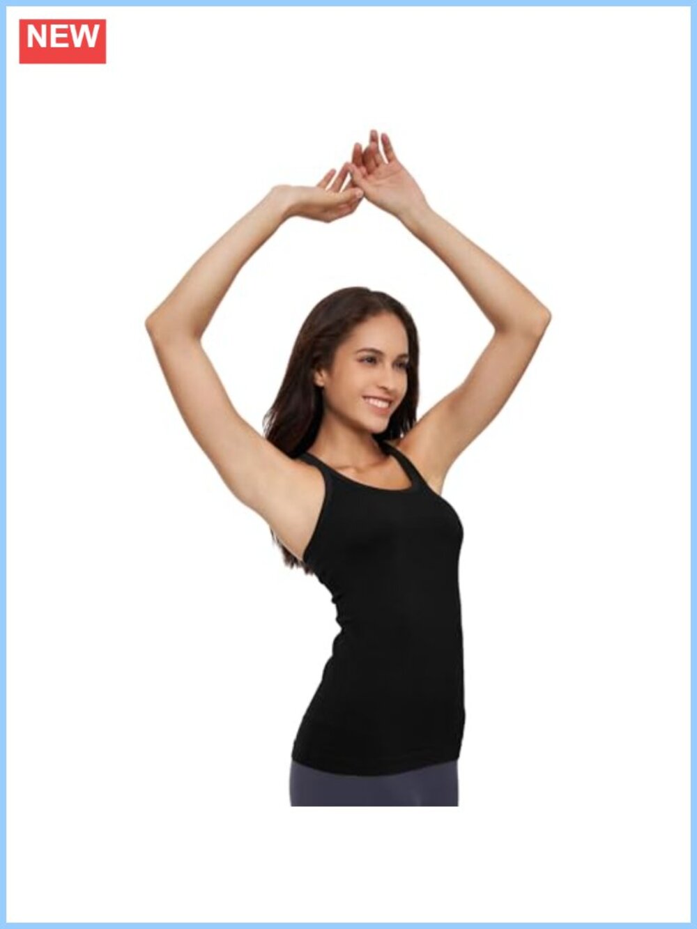 Seamless Ribbed Racerback Tank Top with Built in Bra Padded Workout - Picture 2 of 6